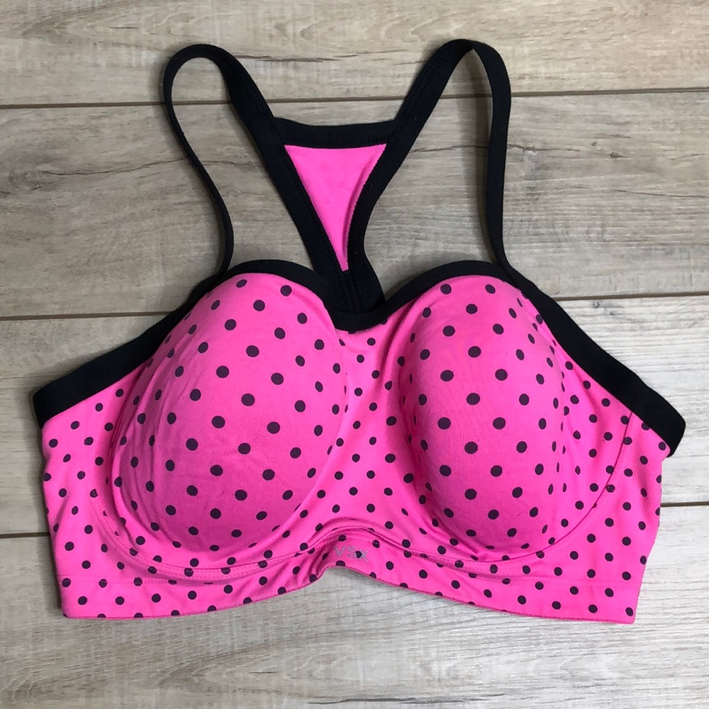 Victoria's Secret VSX Sport Pink Black Polka Dot Sports Bra 36DD